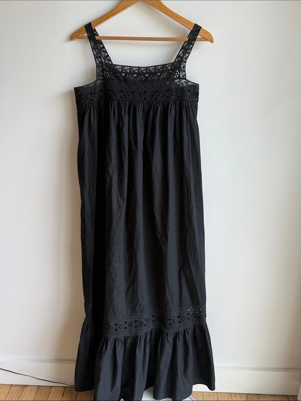 J. Crew Black Maxi Dress with Lace Trim